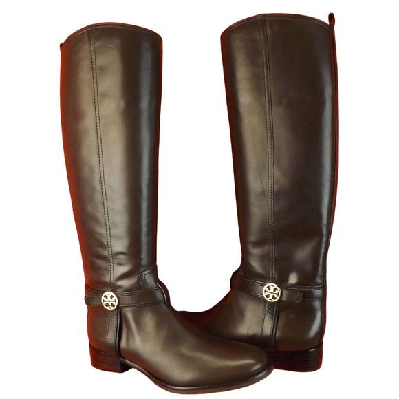 NIB TORY BURCH BRISTOL COCONUT LEATHER GOLD REVA TALL HARNESS RIDING BOOTS 7.5